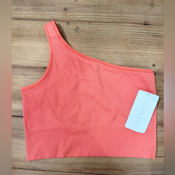 NWT ! Athleta Aurora Seamless One-Shoulder Tank in Coral Size L - Picture 1 of 6